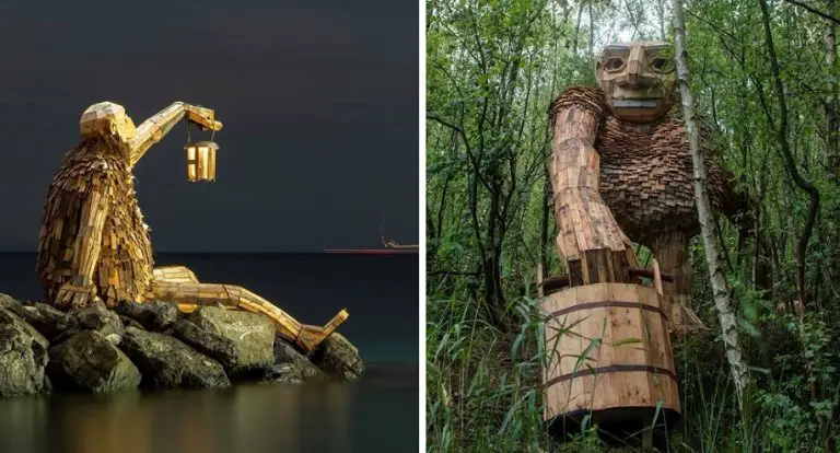 Questo artista crea dei giganti di legno riciclato e li nasconde nelle foreste e nella natura (20 foto)