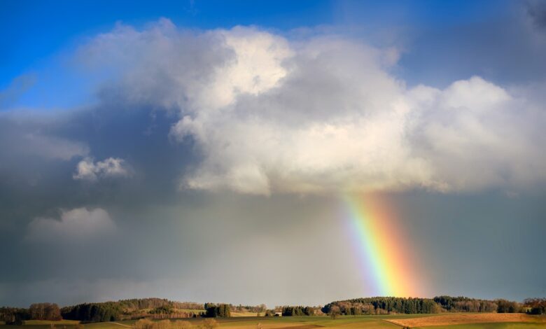 rainbow, cloud, evening sun