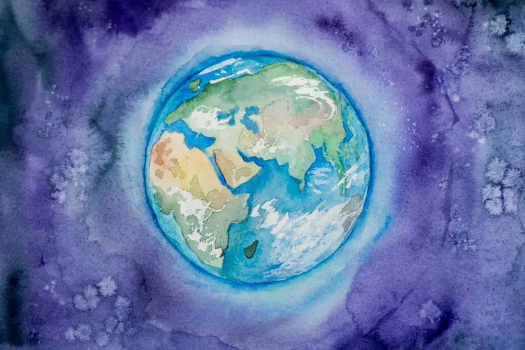 a watercolor painting of the earth in space