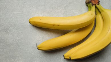 yellow banana fruit on gray table