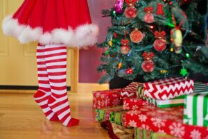 christmas tree, santa, woman