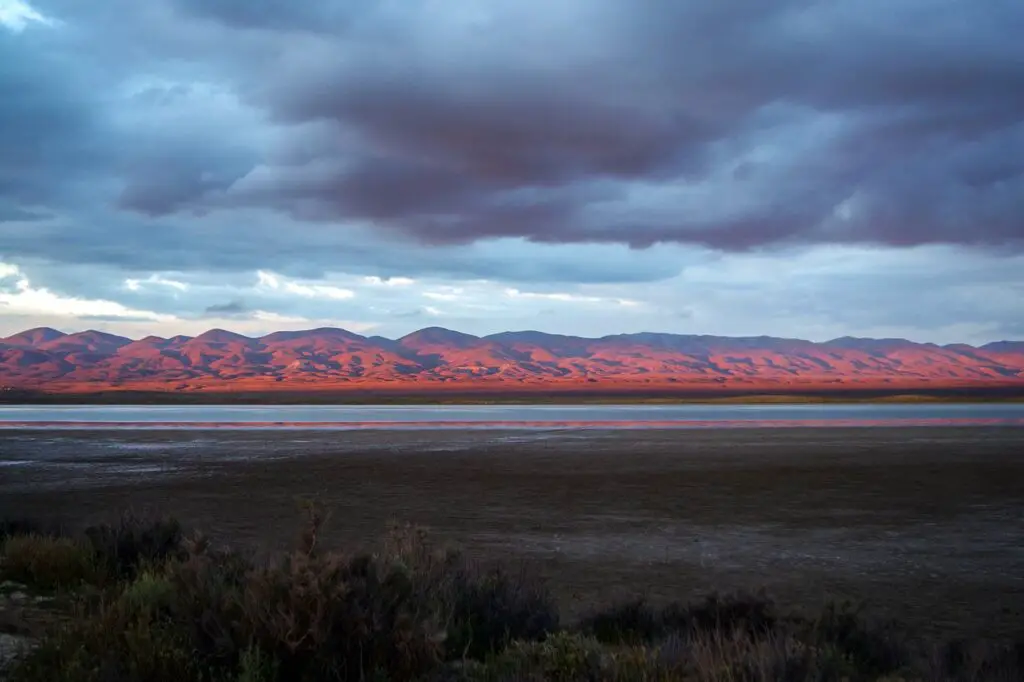 san andreas fault, soda lake, sunset