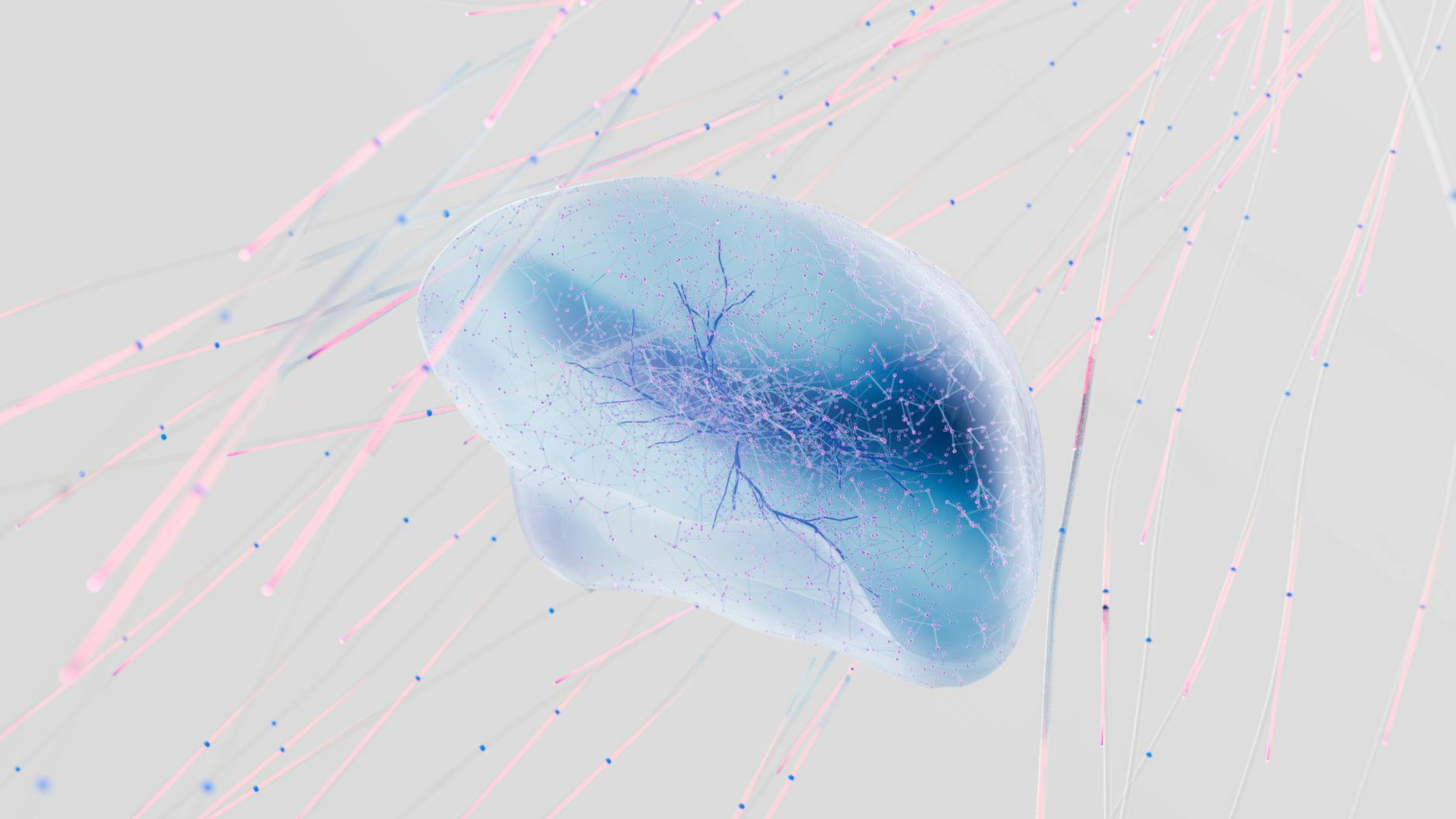 Rete neurale stilizzata con nodi e connessioni luminose