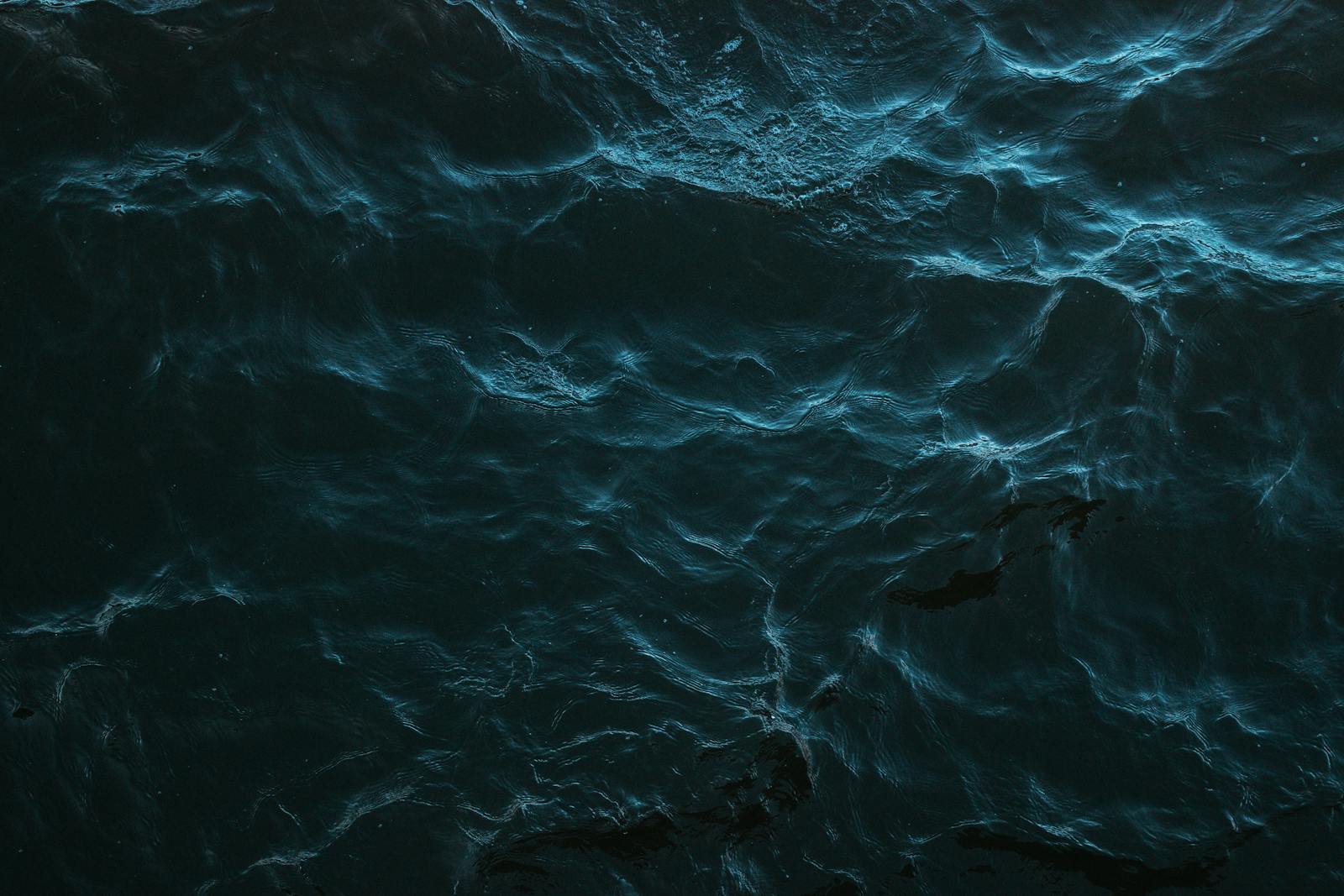 Superficie oceanica scura con riflessi luminosi e increspature