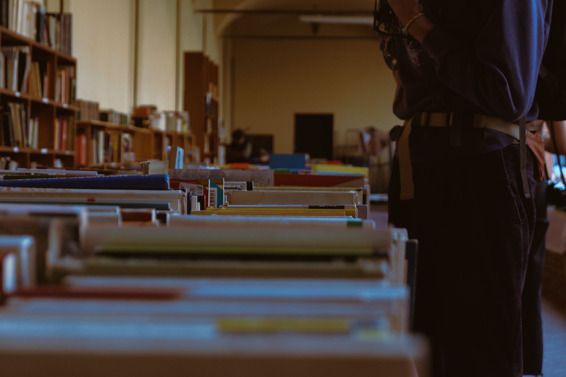 Scaffali pieni di libri in una biblioteca