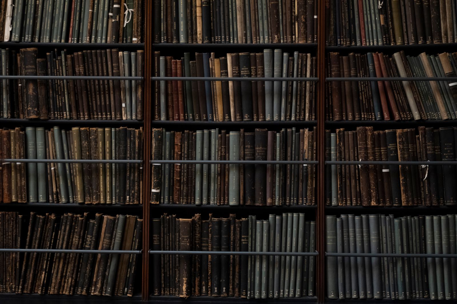 Libri antichi su uno scaffale di biblioteca
