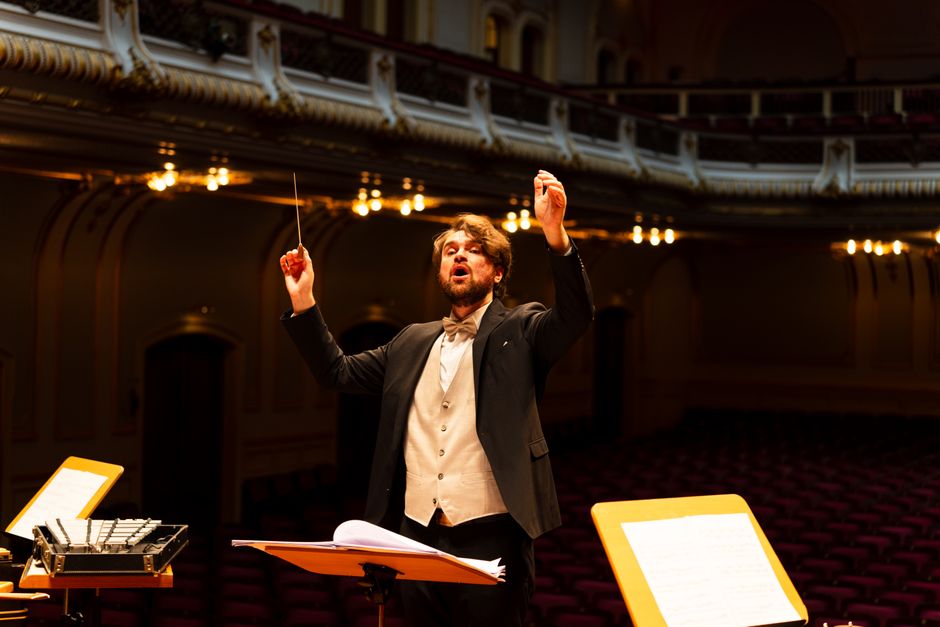 Orchestra sinfonica che suona in una sala da concerto
