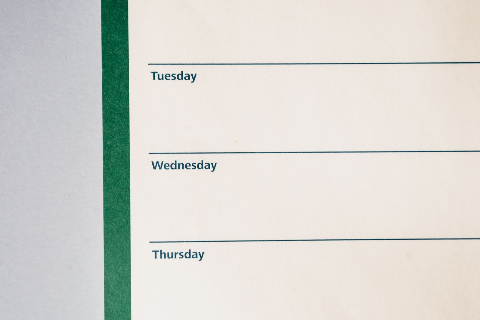 Agenda settimanale con i nomi dei giorni della settimana